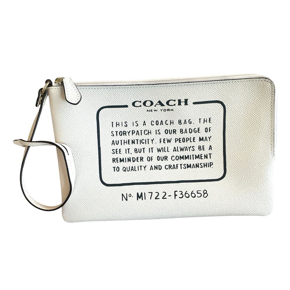 COACH Cream/Black Saffiano Leather Storypatch Creed Tote Insert/Wristlet/Clutch